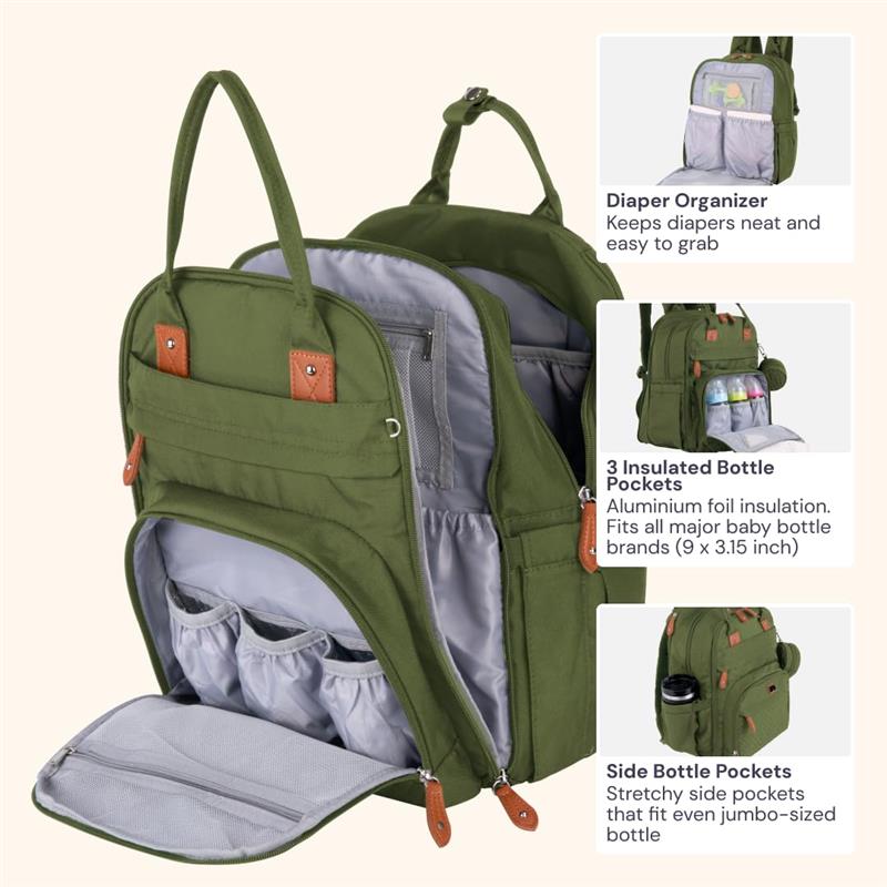 BabbleRoo - Travel Essentials Baby Bag Tote with Changing Pad, Forest Green Image 4