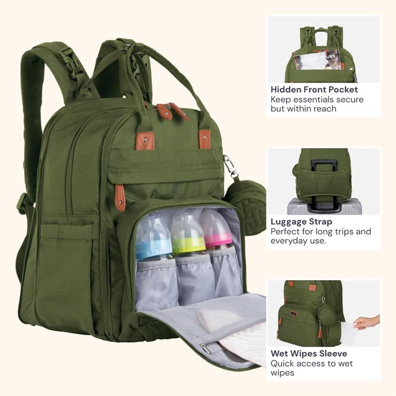BabbleRoo - Travel Essentials Baby Bag Tote with Changing Pad, Forest Green Image 5