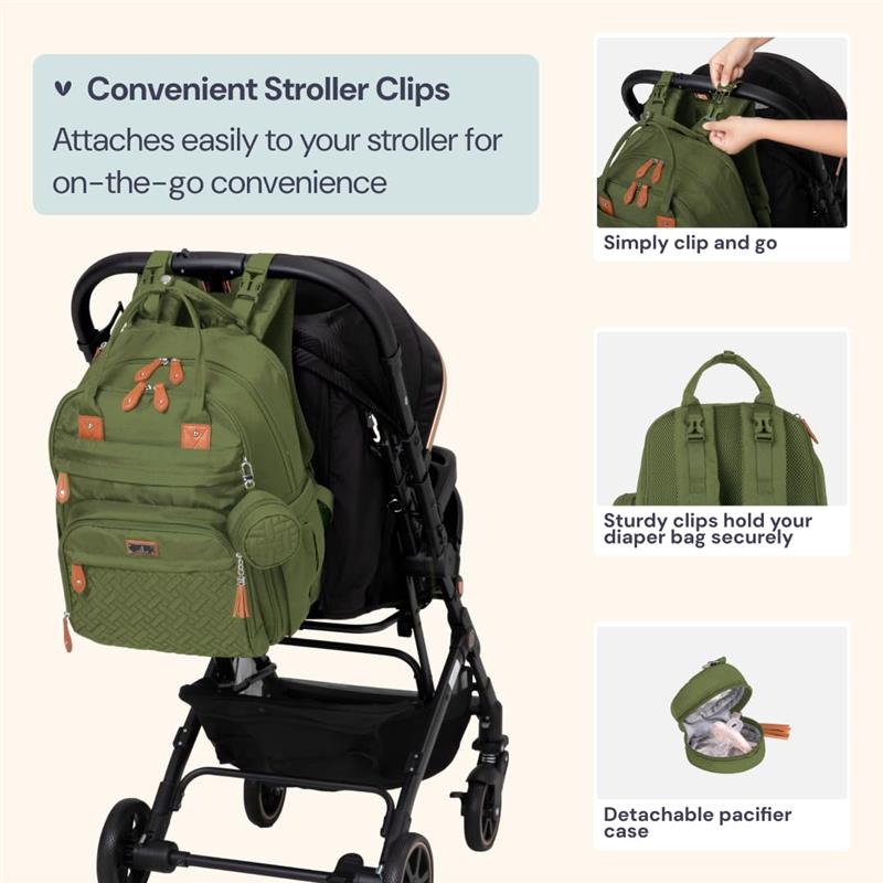 BabbleRoo - Travel Essentials Baby Bag Tote with Changing Pad, Forest Green Image 6