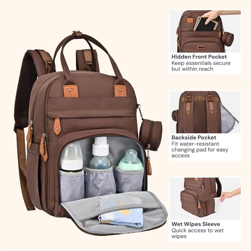BabbleRoo - Travel Essentials Baby Bag with Changing Pad, Brown Image 4