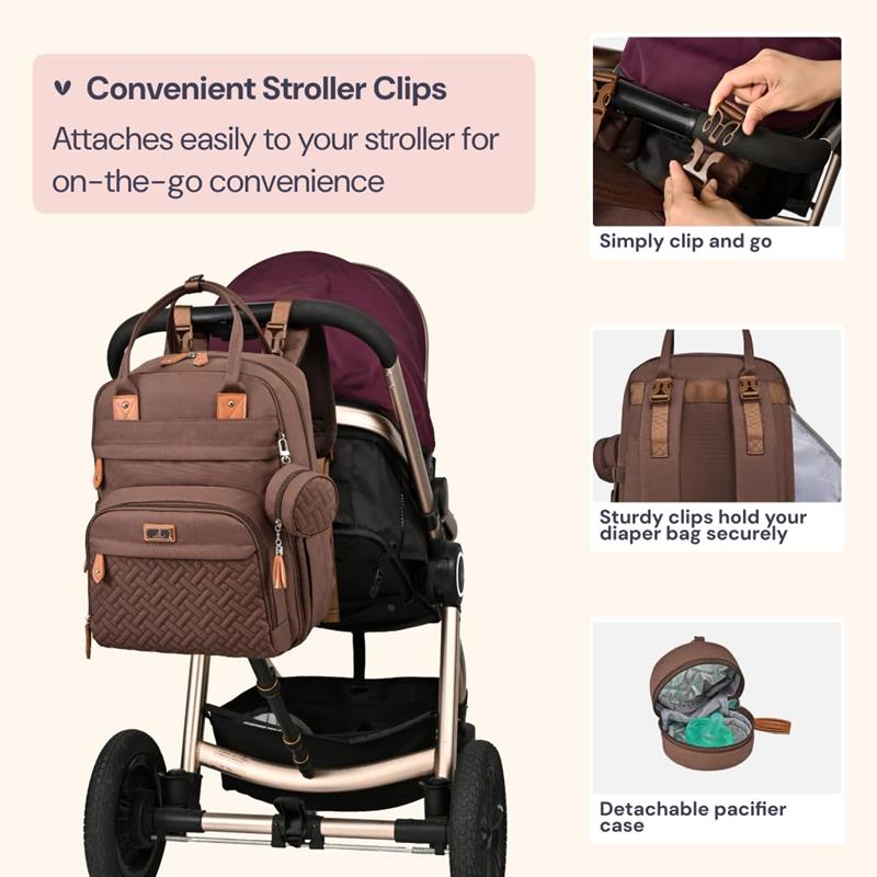 BabbleRoo - Travel Essentials Baby Bag with Changing Pad, Brown Image 5