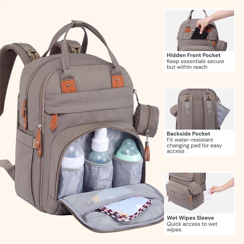 khaki, unicex diaper bag. iMounTEK Unisex Newborn Diaper Bag Set with Accessories  main image 4