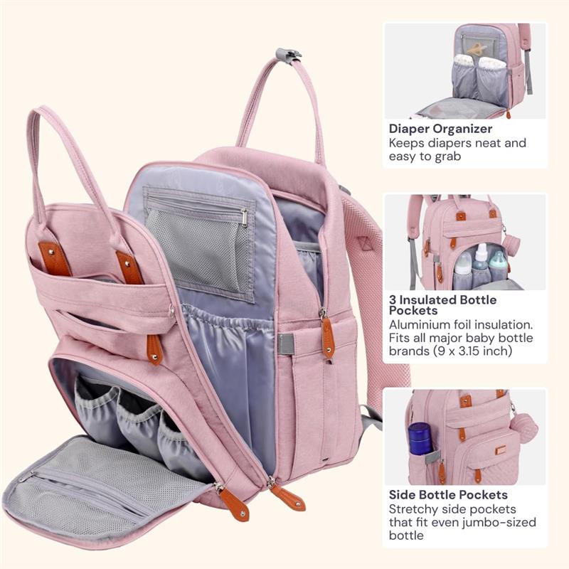 BabbleRoo - Travel Tote Multi function Waterproof Bag, Pink Image 3