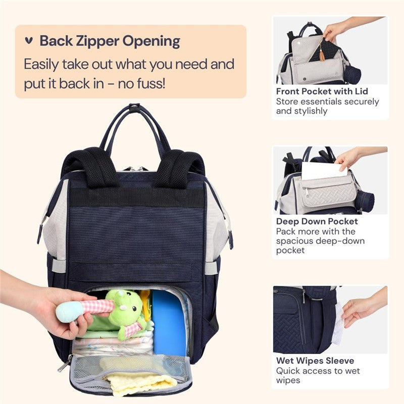 BabbleRoo Wide Top Diaper Bag Backpack - Gray & Blue Image 5