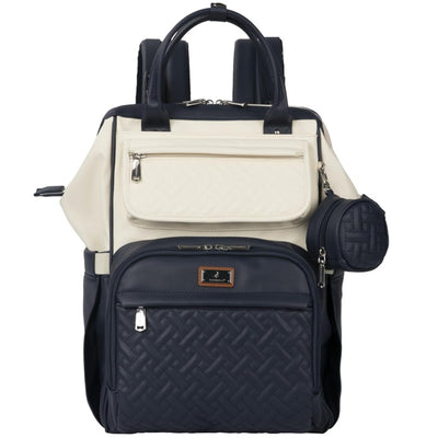 BabbleRoo Wide Top Diaper Bag Backpack - Vegan Leather Blueberry Cream Image 1