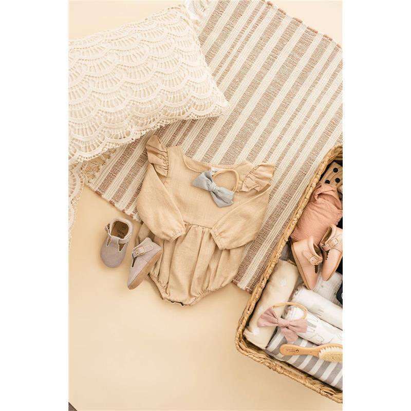 Babe Basics - Flutter Sleeve Linen Baby Romper, Oatmeal Image 3