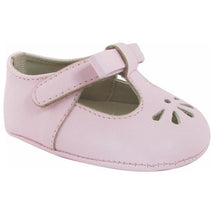 Baby Deer - Baby Girl Soft Leather-Like T-Strap with Bow and Perforation, Pink Image 1