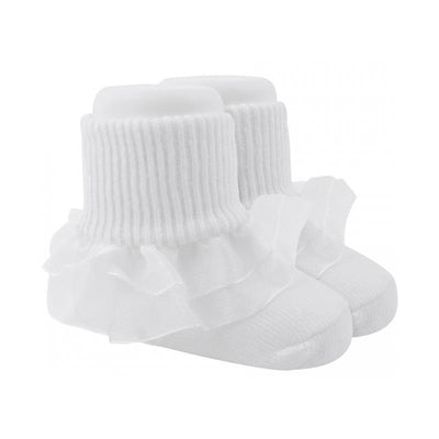 Baby Deer Bootie Sock with Sheer Trim, White Image 1