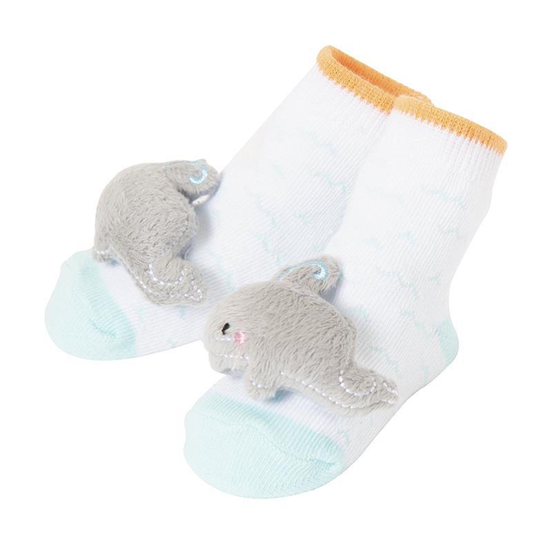Baby Dumpling Rattle Toe Single Pair Socks, Blue Whale (0-12M) Image 1