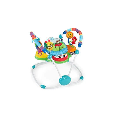 Colorful Baby Einstein Neighborhood Friends Activity Jumper featuring lights, music, and engaging toys for babies.