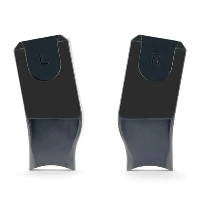 Left and right black baby stroller footrests with L and R labels for easy identification.