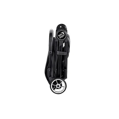 Baby Jogger City Tour 2 Single Stroller in Pitch Black, shown in a folded position with a silver wheel visible.