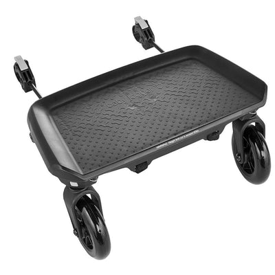 Glider Board by Baby Jogger, featuring a textured surface and two small black wheels, designed for attaching to strollers.