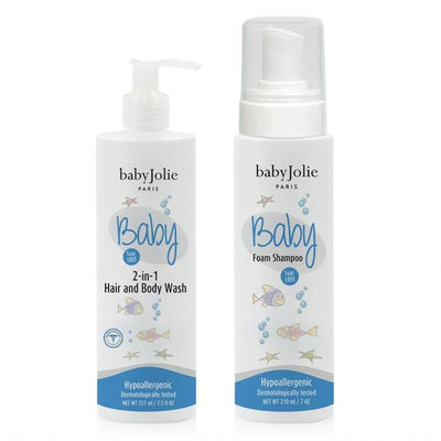 Baby Jolie - Baby Wash Set featuring 2-in-1 Hair and Body Wash and Foam Shampoo, both hypoallergenic and tear-free.