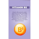 Vitamin B5 benefits for skin moisture retention, preventing dryness and improving elasticity, featured on a purple background.