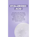 Hyaluronic Acid benefits for skin, detailing moisture retention and stretch mark reduction, on a purple background.