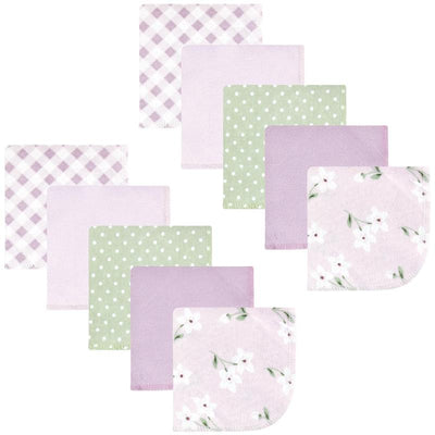 Baby Vision 10Pk Flannel Washcloth, Purple Dainty Floral Image 1