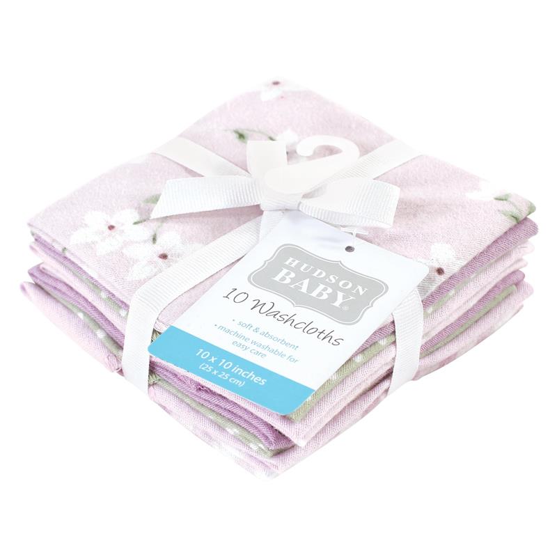 Baby Vision 10Pk Flannel Washcloth, Purple Dainty Floral Image 2