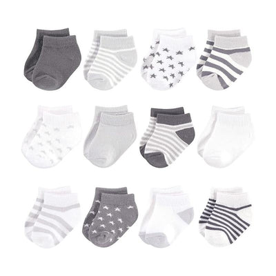 Baby Vision 12Pk Organic No Show Socks, Charcoal Stars Image 1