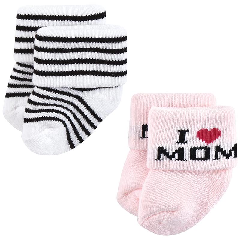 Baby Vision 12Pk Terry Socks Mom & Dad Girl Pink/Black Image 3