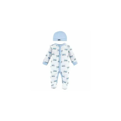 Baby Vision - 2Pk Baby Boy Snap Sleep and Play and Cap Set, Preemie, Train Image 1