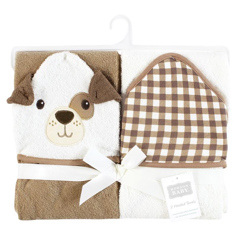 Baby Vision 2Pk Hooded Towel Brown Gingham Puppy Image 2
