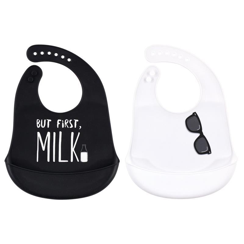 Baby Vision - 2Pk Silicone Bibs One Size But First Milk Image 1
