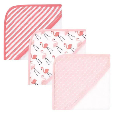 Baby Vision - 3Pk Hudson Baby Cotton Rich Hooded Towels, Coral Flamingo Image 1