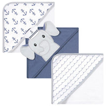 Baby Vision - 3Pk Hudson Baby Unisex Baby Cotton Rich Hooded Towels, Sailor Elephant Image 2