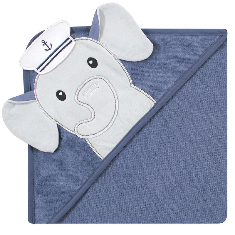 Baby Vision - 3Pk Hudson Baby Unisex Baby Cotton Rich Hooded Towels, Sailor Elephant Image 4