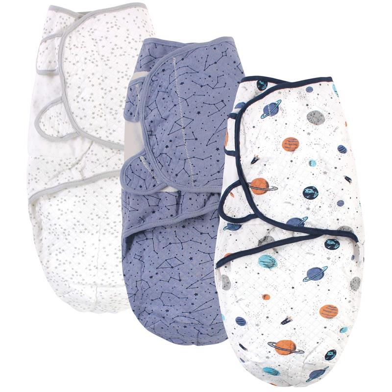 Baby Vision - 3Pk Hudson Baby Unisex Baby Quilted Cotton Swaddle Wrap, Space Image 2