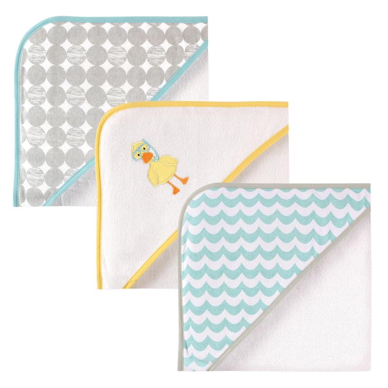 Baby Vision - 3Pk Luvable Friends Unisex Baby Cotton Terry Hooded Towels, Scuba Duck Image 2