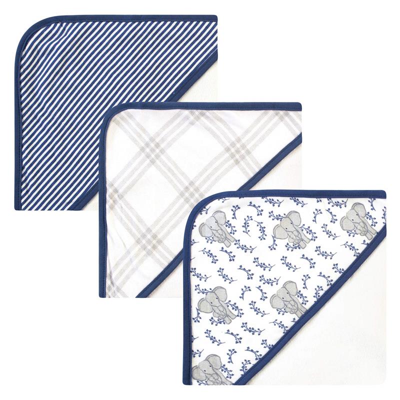 Baby Vision - 3Pk Touched by Nature Unisex Baby Organic Cotton Hooded Towels, Blue Elephant Image 2