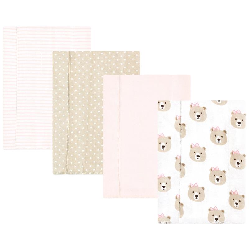 Baby Vision - 4Pk Flannel Burp Cloth Pink Taupe Bear Image 1