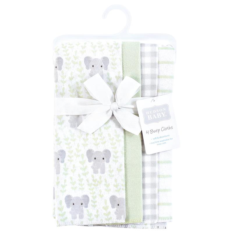 Baby Vision 4Pk Flannel Burp Cloths, Leafy Elephant Image 2