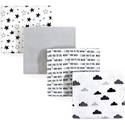 Hudson Baby flannel receiving blankets 4-pack by Baby Vision in moon and back designs