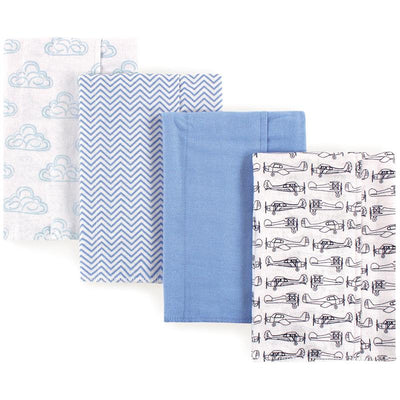 Baby Vision - 4Pk Hudson Baby Unisex Baby Cotton Flannel Burp Cloths, Airplane Image 1