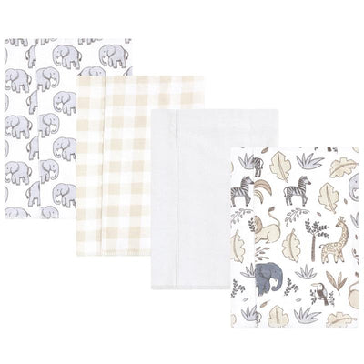 Baby Vision - 4Pk Hudson Baby Unisex Baby Cotton Flannel Burp Cloths Neutral Safari Image 1