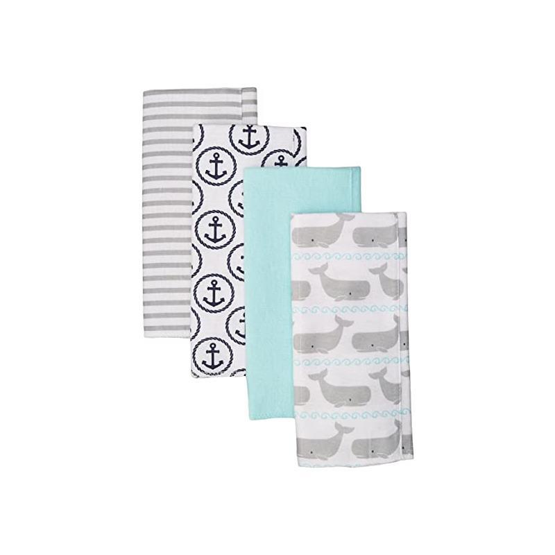 Baby Vision - 4Pk Hudson Baby Unisex Baby Cotton Flannel Burp Cloths, Whale Image 1
