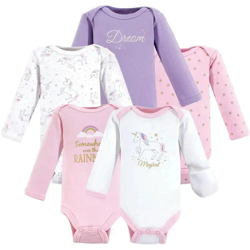 Baby Vision - 5Pk Baby Girl Long Sleeve Bodysuit, Preemie, Magical Unicorn Image 1