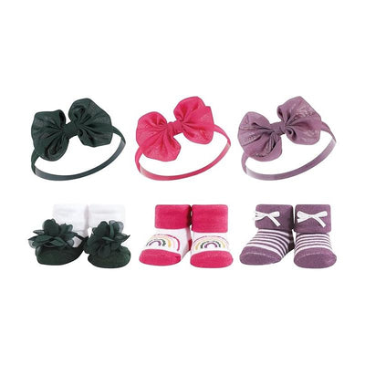 Baby Vision 6Pk Chiffon Bow Headband And Sock Set, Green Purple Image 1