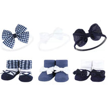 Baby Vision 6Pk Headband & Sock Set, Navy Gingham Image 1