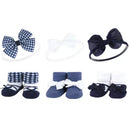 Baby Vision 6Pk Headband & Sock Set, Navy Gingham Image 1