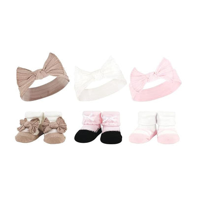 Baby Vision 6Pk Knit Headband & Sock Set, Pink Taupe Image 1