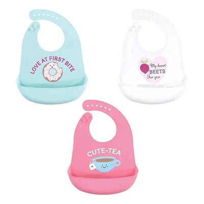 Hudson - Baby Unisex Baby Silicone Bibs, Cute-Tea, One Size, 3Pk Image 1