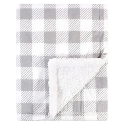 Baby Vision Blanket with Sherpa Back, Gray Plaid Image 1