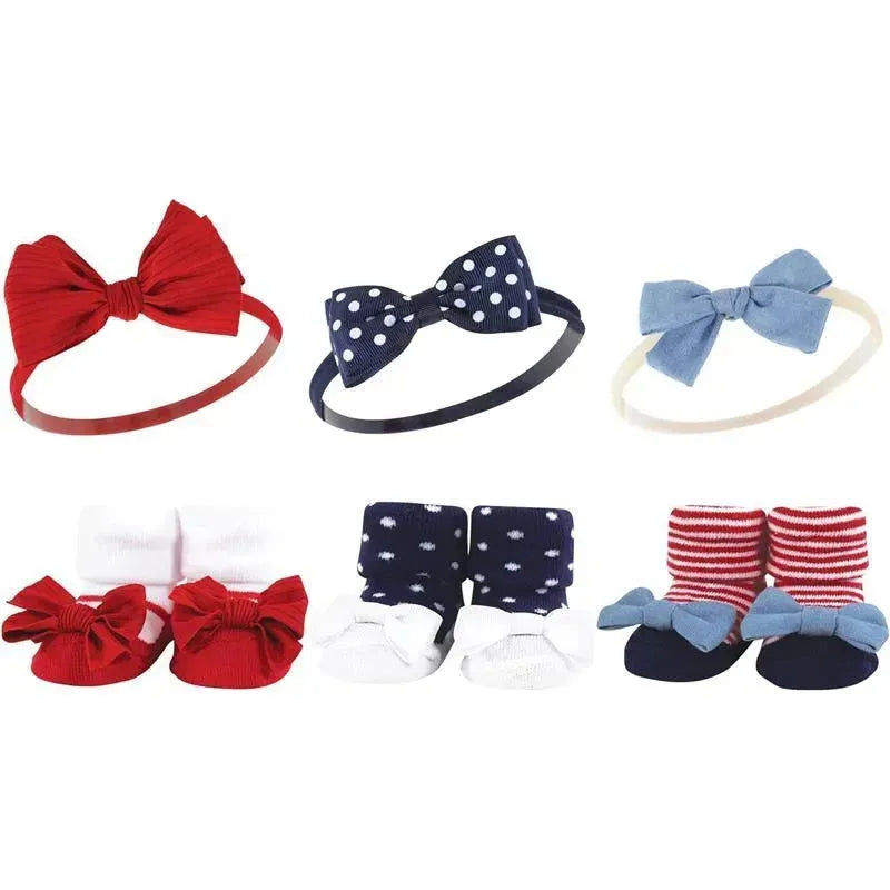 Baby Vision - Hudson Baby Girl's Headband and Socks Giftset, Red Chambray Image 1