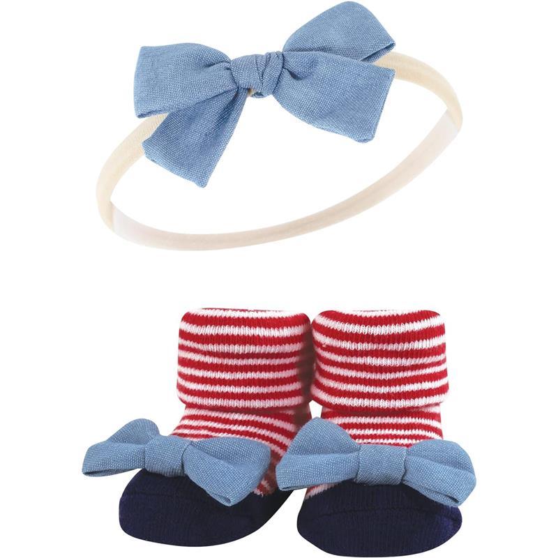 Baby Vision - Hudson Baby Girl's Headband and Socks Giftset, Red Chambray Image 3