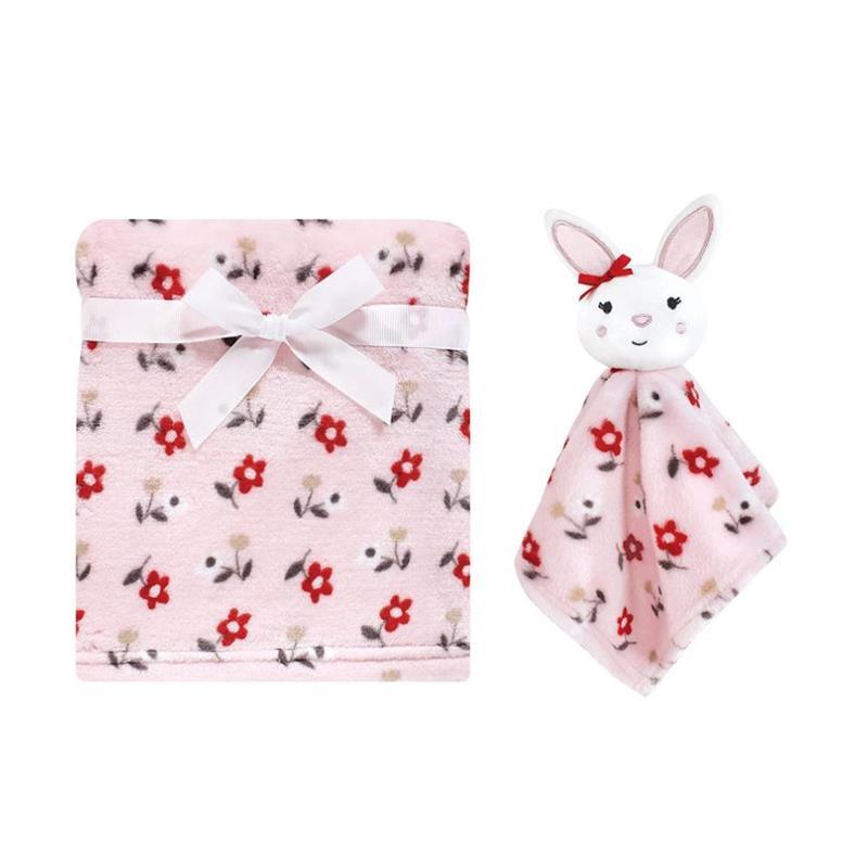 Baby Vision - Hudson Baby Plush Blanket with Security Blanket, Floral Bunny Image 1