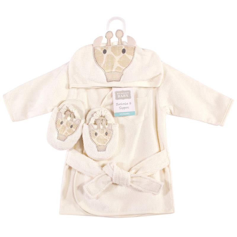 Baby Vision - Hudson Baby Unisex Baby Cotton Animal Face Bathrobe, Modern Giraffe, One Size Image 2